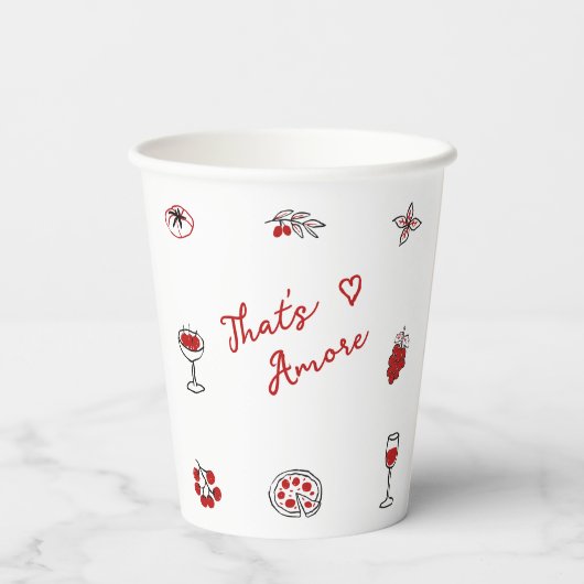 Dat is Amore Italiaans eten Rood Bruidsboeketfeest Papieren Bekers (Achterkant)