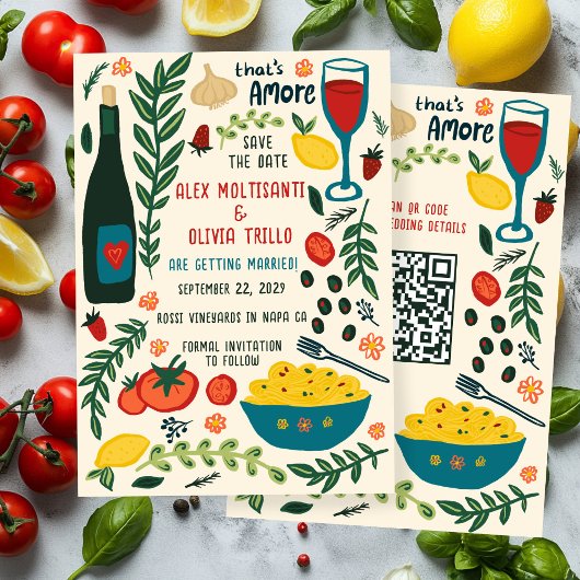 Dat is Amore Italiaans eten SAVE THE DATE Aangepas Kaart