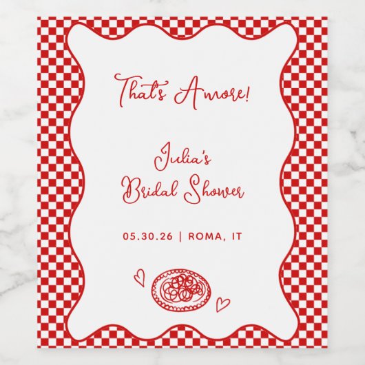 Dat is Amore! Italiaanse Bruidsdouche Rood Geruit Wijn Etiket (Enkel label)