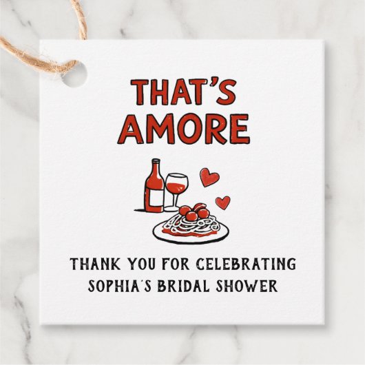 Dat is Amore Italiaanse Bruidsdouche Whimsical Roo Bedankjes Labels (Voorkant)