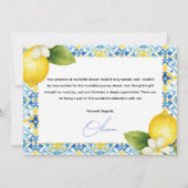 Dat is Amore Italiaanse citroen blauwe tegel bruid Bedankkaart (Achterkant)