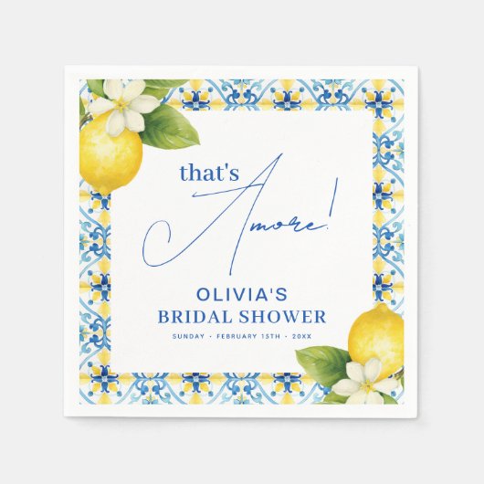 Dat is Amore Italiaanse citroen blauwe tegel bruid Servet (Voorkant)