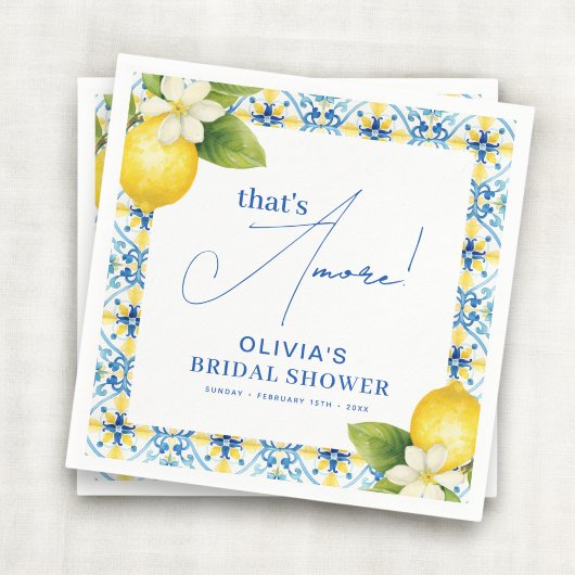 Dat is Amore Italiaanse citroen blauwe tegel bruid Servet