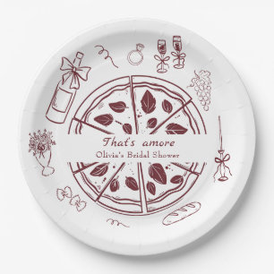 Dat is amore Italiaanse pizza en wijn bruidsdouche Papieren Bordje