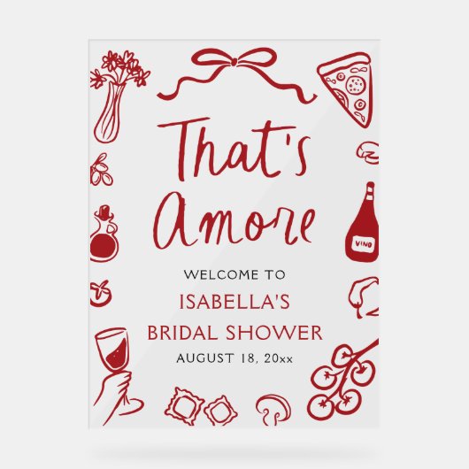 Dat is Amore Italiaanse Rode Bruidsfeest Welkom Acryl Bord (Voorkant)