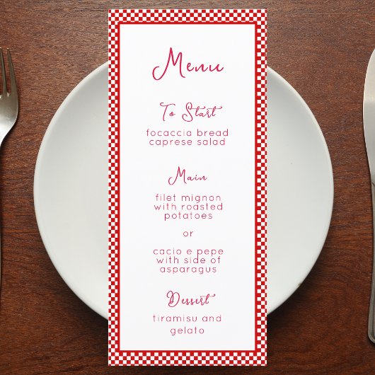 "Dat is amore" Italiaanse rode geruite print rusti Menu