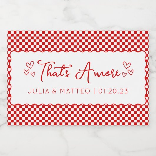 Dat is Amore! Italiaanse thema rode aangepaste bru Sparkling Wijnetiket (Enkel label)