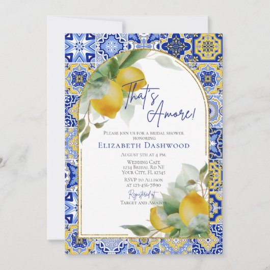 Dat is Amore Italian Blue Tegel Lemon Vrijgezellen Kaart (Voorkant)