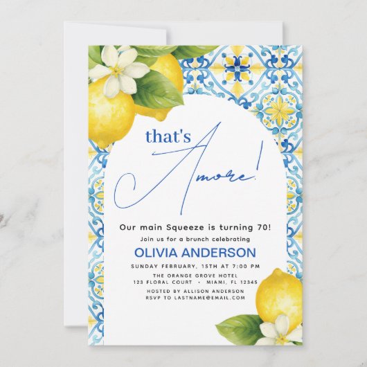 Dat is Amore Italian Lemon Blue Tegel Birthday Kaart (Voorkant)