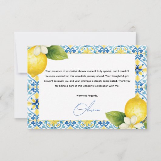 Dat is Amore Italian Lemon Blue Tegel Vrijgezellen Bedankkaart (Achterkant)