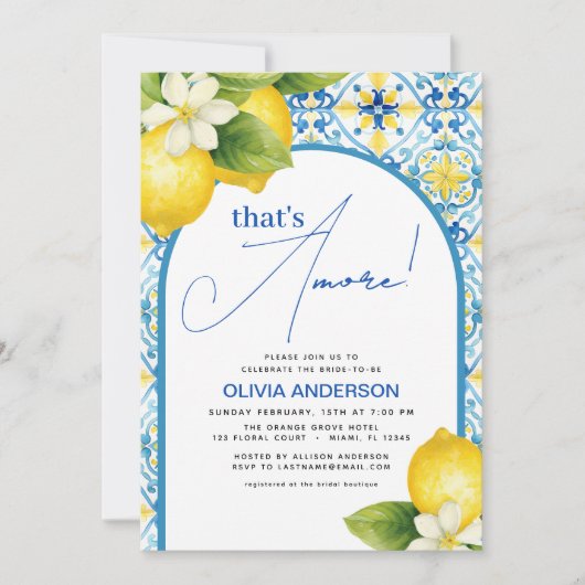 Dat is Amore Italian Lemon Blue Tegel Vrijgezellen Kaart (Voorkant)