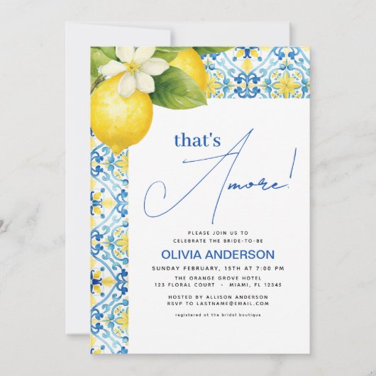 Dat is Amore Italian Lemon Blue Tegel Vrijgezellen Kaart (Voorkant)