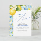 Dat is Amore Italian Lemon Blue Tegel Vrijgezellen Kaart (Staand voorkant)