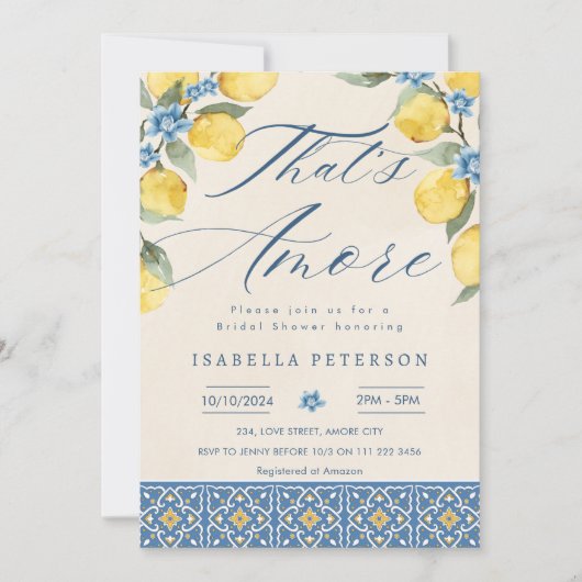 Dat is Amore Italy Blue Tegels Floral Vrijgezellen Kaart (Voorkant)