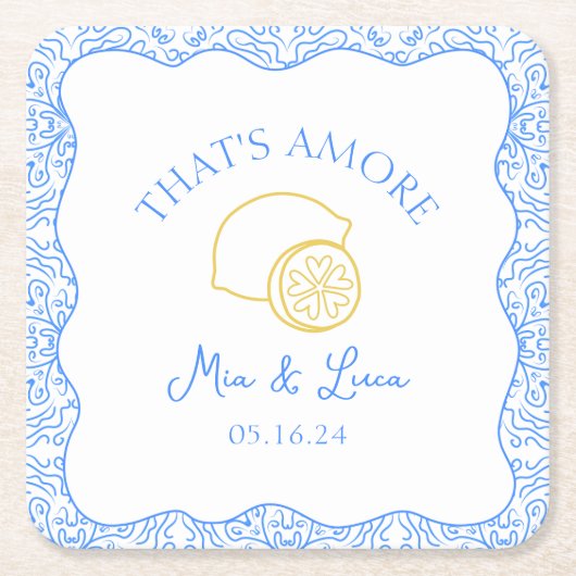 Dat is Amore Lemon Blue Tegels Gepersonaliseerde b Kartonnen Onderzetters (Voorkant)