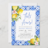 Dat is Amore Lemon Italian Blue Tegel Vrijgezellen Kaart (Voorkant)