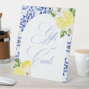 Dat is Amore Lemon Italian Blue Tegel Vrijgezellen Reclamebord Met Voetstuk