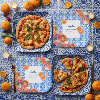 Dat is amore mediterraan blauwe tegels bruids douc papieren bordje