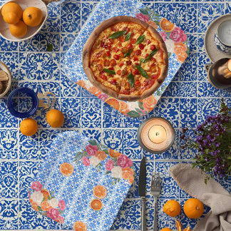 Dat is amore mediterraan blauwe tegels bruids douc papieren bordje