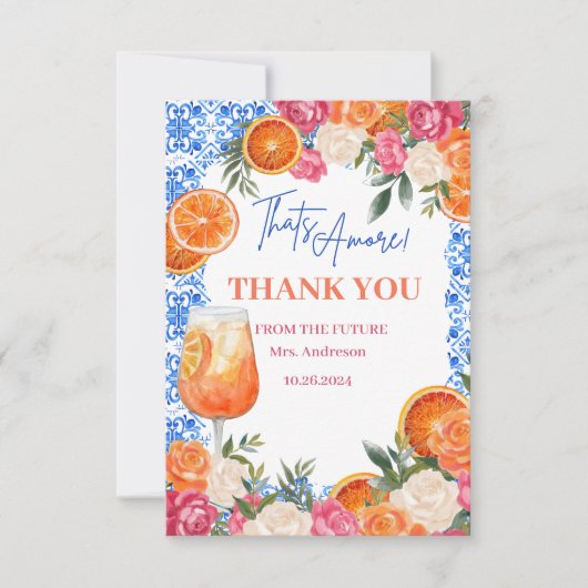 Dat is amore mediterraan blauwe tegels bruidsdouch bedankkaart (Voorkant)