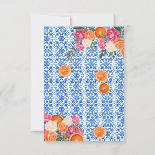 Dat is amore mediterraan blauwe tegels bruidsdouch bedankkaart (Achterkant)
