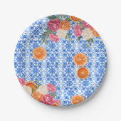 Dat is amore mediterraan blauwe tegels bruidsdouch papieren bordje (Voorkant)