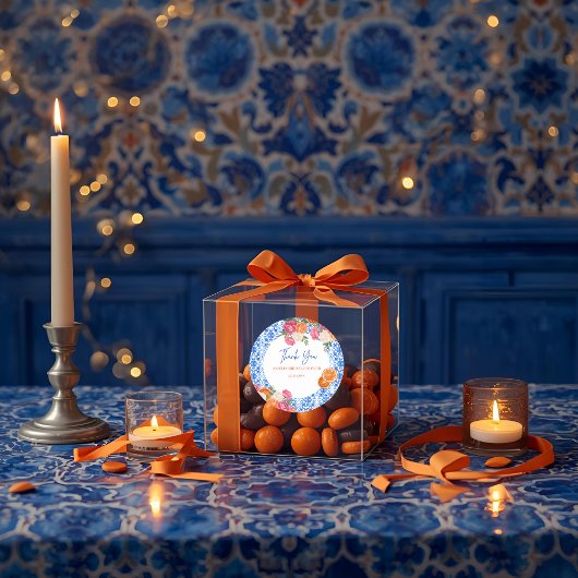 Dat is amore mediterraan blauwe tegels bruidsdouch ronde sticker