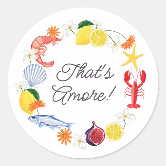 Dat is Amore Mediterrane Kust Bruidsdouche Ronde Sticker (Voorkant)