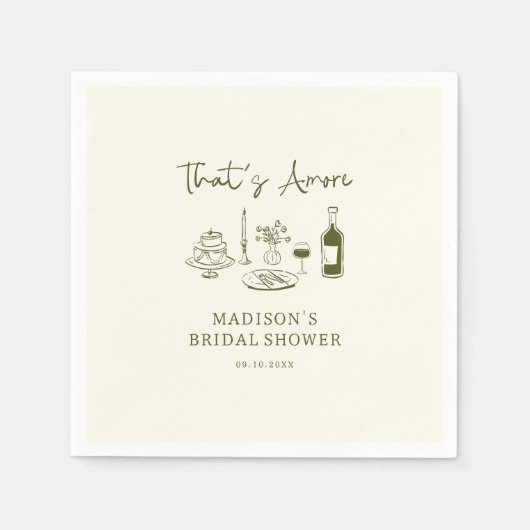 Dat is Amore Olive Green Hand Drawn Vrijgezellenfe Servet (Voorkant)