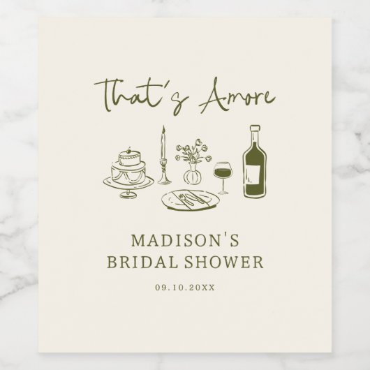 Dat is Amore Olive Green Hand Drawn Wijn Etiket (Enkel label)