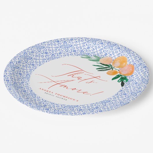 Dat is Amore Oranje Italiaans blauw Vrijgezellenfe Papieren Bordje (Gekanteld)