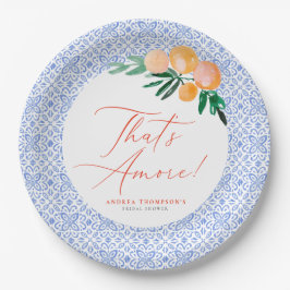 Dat is Amore Oranje Italiaans blauw Vrijgezellenfe Papieren Bordje