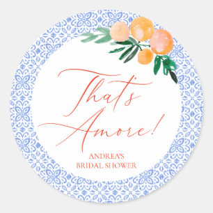 Dat is amore oranjeItaliaanse blauwe tegel bruidsd Ronde Sticker