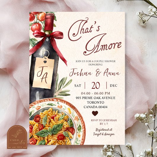 Dat is Amore Pasta en Wijn Bruidsuitnodiging Kaart