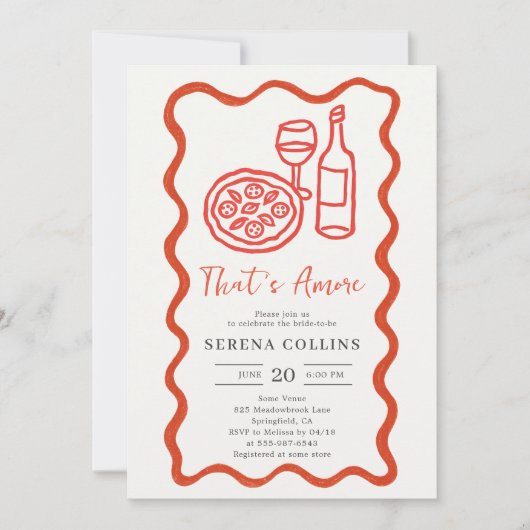 Dat is Amore Pizza Wijn Bruids Douche Uitnodiging (Voorkant)