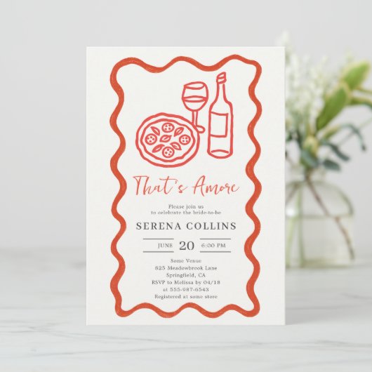 Dat is Amore Pizza Wijn Bruids Douche Uitnodiging (Staand voorkant)