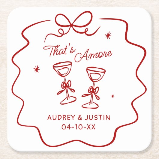 Dat is amore, Red Doodle Gepersonaliseerd Kartonnen Onderzetters (Voorkant)