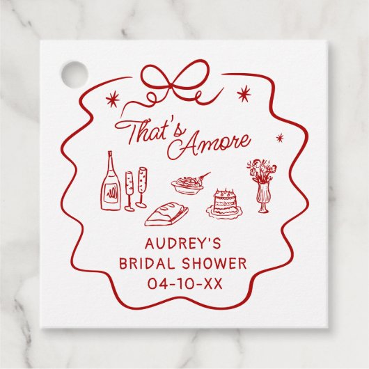 Dat is amore, rode Doodle Persoonlijke Shower Bedankjes Labels (Voorkant)