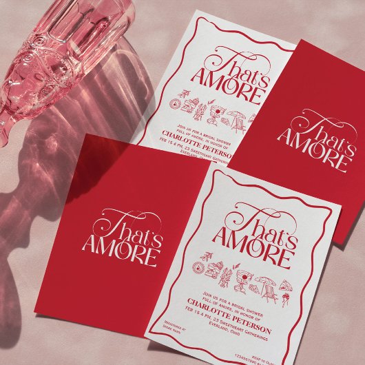 Dat is Amore rode handgetekende bruidsuitnodiging Kaart
