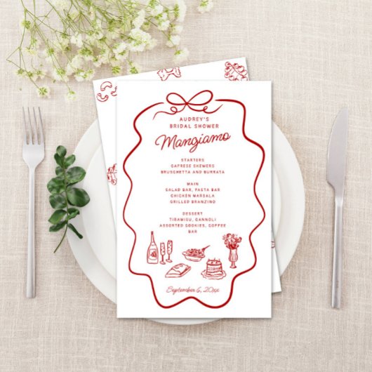 Dat is Amore Rood Doodle Frame Bruiloftsmenu Flyer