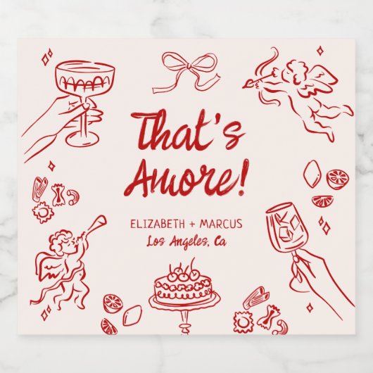 Dat is Amore! Rood Italiaans Verloving Sparkling Wijnetiket (Enkel label)