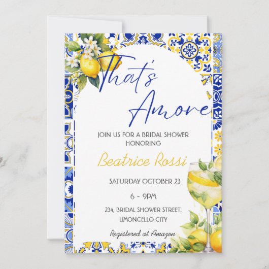 Dat is Amore Spritz Italiaanse Tegels Bruidsdouche Kaart (Voorkant)