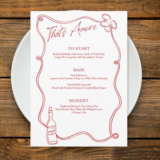 Dat is amore Whimsical Hand Getekende Chic Italiaa Menu