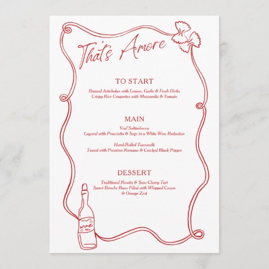 Dat is Amore Whimsical Handgetekende Chic Italiaan Menu (Voorkant)