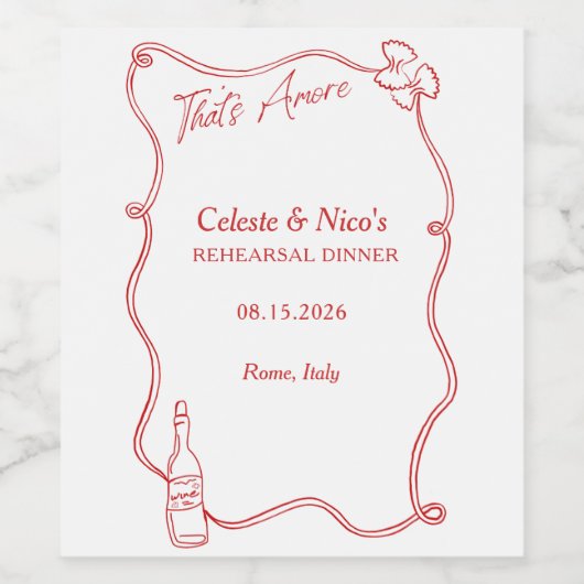 Dat is Amore Whimsical Italiaans proefdinersdiner Wijn Etiket (Enkel label)