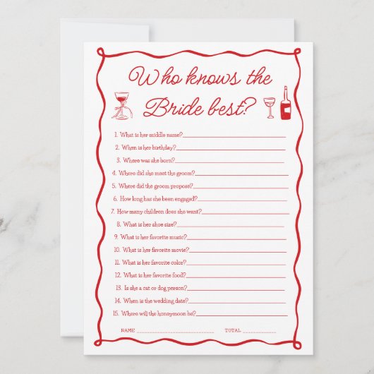 Dat is Amore Who Knows the Bride Best Game Kaart (Voorkant)