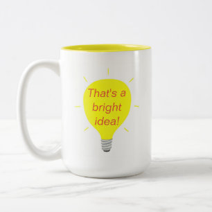 Dat is een helder idee, gele gloeilamp tweekleurige koffiemok