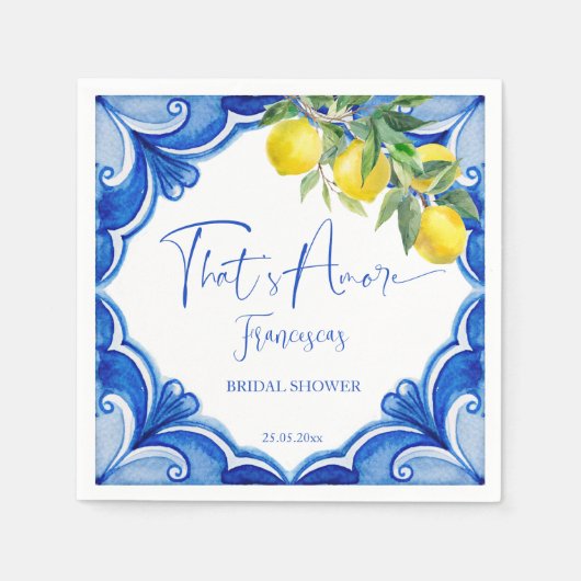 Dat is een meer Blauwe tegel citroen Italiaans vri Servet (Voorkant)