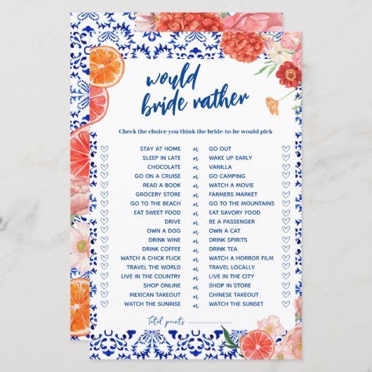 Dat is een meer douche zou liever bruid spel kaart (Voorkant / Achterkant)