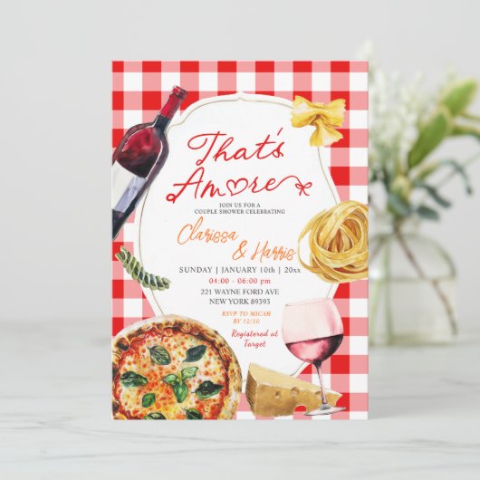 Dat is een meer Italiaanse Pizza wijn paar douche Kaart (Staand voorkant)